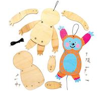 Baker Ross Kits de marionnettes de paresseux en bois - modèle vierge en bois pour construire votre propre marionnette mobile (Paquet de 4)