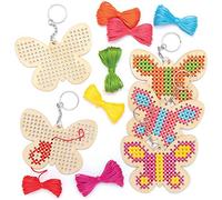 Baker Ross Kits de point de croix porte-clés papillons en bois (Paquet de 5) - Loisirs créatifs à thème pour enfants