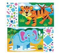 Baker Ross Kits d'illustrations animaux de la jungle en mosaïque (lot de 4) - Mosaïque autocollante pour enfants.