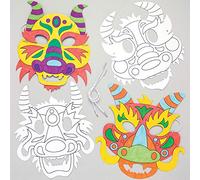 Baker Ross Masques de dragons à colorier (Lot de 8) - Loisirs créatifs pour enfants sur le thème du Nouvel An chinois