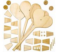 Baker Ross Moulin à Vent en Bois motif Coeur - Lot de 4, Loisirs Creatifs Enfants en Bois pour la Saint Valentin (FC444)