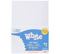 Baker Ross Papier cartonné blanc A4 (Paquet de 50) - Matériel créatif pour enfants et adultes