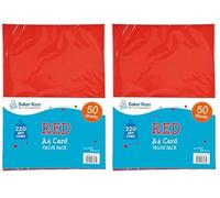 Baker Ross Papier cartonné rouge en format A4. Idéales pour les loisirs créatifs et pour créer des décorations. 50 feuilles par pack (220g/ M²) (Lot de 2)