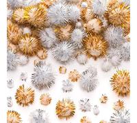 Baker Ross Pompons à Paillettes dorées et argentées (Lot de 100) - Loisirs créatifs et décorations de Noël pour Enfants