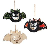 Baker Ross Porte Bougie Decoration en Bois motif Chauve Souris - Lot de 3, Loisirs Creatifs Enfants (FX196)