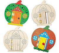 Baker Ross Portes de Fées en Bois motif Citrouille - Lot de 4, Activités Manuelles pour les Enfants (FX250)