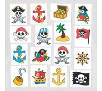 Baker Ross Tatouages temporaires vilains pirates pour enfant (Lot de 24) - Petit jouet parfait pour les pochettes-surprises