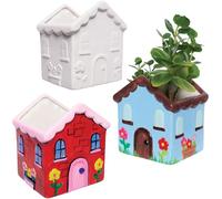 Baker Ross VC106 Pots de Fleurs en céramique en Forme de Maison - Lot de 2, Pots de Fleurs à Peindre soi-même