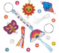 Baker Ross VC125 Kits de création de porte-clés et de pendentifs pour sacs - Lot de 4, breloques en bois personnalisables