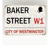 Baker Street Plaque en métal London vintage rétro Sherlock Holmes Plaque décorative d'extérieur 20,3 x 30,5 cm