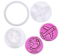 BAKERLOGY Adventure Awaits - Mini Set de 2" Emporte-pièce et Tampon - Avion & Globe pour Biscuits de Voyage, Cupcakes & Décorations en Fondant