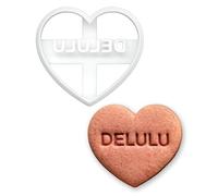 BAKERLOGY Emporte-pièce cœur message « Delulu » - Design mood relatable pour self-care & humour du quotidien, biscuits maison, fondant & décor