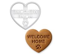 BAKERLOGY Emporte-pièce cœur message « Welcome Home » - Design pour adoption de chien & protection animale, collectes de fonds en refuge, biscuits maison & friandises pour chiens, fondant & décor