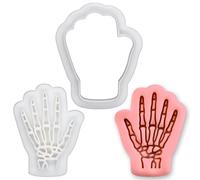 BAKERLOGY Emporte-pièce Mini Main Squelette avec Tampon - Moule Biscuit Anatomie Os de la Main pour Pâtisserie Halloween Gothique, Décoration Cupcake Science Médicale