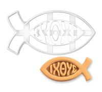 BAKERLOGY Emporte-pièce Symbole Ichthys - Poisson Chrétien pour Biscuits de Foi, Pâtisserie Religieuse, Jésus, Église, Baptême, Communion, Moule à Fondant Verset Biblique