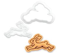 BAKERLOGY Emporte-pièce & tampon mini Lièvre bondissant - Embosseur pour fondant style forêt, topper cupcake, Pâques, printemps, cottagecore, nature, décoration pâtisserie