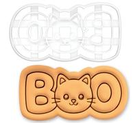 BAKERLOGY Emporte-pièce Visage de Chat BOO - Halloween | Biscuits mignons et effrayants, visage de chat kawaii BOO, fête Halloween, pâtisserie d’automne, cake toppers, cadeaux