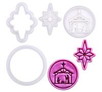 BAKERLOGY Holy Night - Mini Set de 2" Emporte-pièce et Tampon - Crèche & Étoile de Bethléem pour Biscuits de Noël, Cupcakes & Décorations en Fondant à Thème Religieux