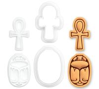 BAKERLOGY Lot de 2 Ankh & Scarabée Mini Emporte-pièces & Tampons - Symboles de l’Égypte Ancienne pour Pâte à Sucre, Biscuits, Cupcakes, Fête Pharaon, Égyptologie & Pâtisserie Gothique