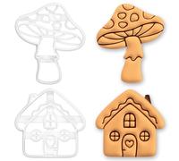 BAKERLOGY Lot de 2 Emporte-pièces Amanite & Chaumière - Découpes Fondant Champignon & Forêt pour Biscuits, Sablés, Déco Gâteau, Fête Cottagecore, Forêt Enchantée, Jardin de Fées & Pâtisserie Rustique