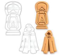 BAKERLOGY Lot de 2 Emporte-pièces Cape à Capuche & Lanterne Ouragan - Thème Mystère d’Halloween, Détective ou Histoire de Fantôme, Lumière Victorienne, Accessoire de Pâtisserie Fantastique