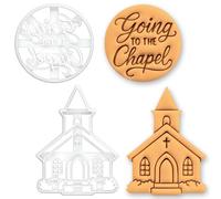 BAKERLOGY Lot de 2 Emporte-pièces Mariage - Phrase Going to the Chapel & Chapelle de Mariage pour Biscuits, Fondant, Décoration de Gâteau et Loisirs Créatifs