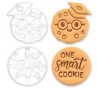 BAKERLOGY Lot de 2 emporte-pièces remise de diplôme - Designs « One Smart Cookie » & biscuit diplômé pour école, collège, réussite aux examens, récompense enseignant, décoration de gâteaux