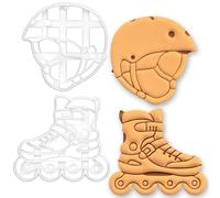 BAKERLOGY Lot de 2 emporte-pièces Roller Inline et Casque - chaussure de patinage, embosseurs pour pâtisserie thème sport, biscuits roller, outil de décoration de gâteau pour anniversaire enfant