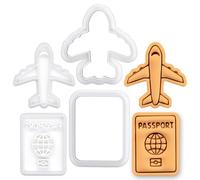 BAKERLOGY Lot de 2 Mini emporte-pièces & tampons Avion & Passeport - Embosseur fondant thème voyage pour bon voyage, baby shower, pâtisserie aventure, décoration de cupcakes