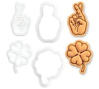 BAKERLOGY Lot de 2 Mini Emporte-pièces & Tampons Doigts Croisés & Trèfle à Quatre Feuilles - Découpe Biscuit pour Pâte à Sucre, Bonne Chance, Saint-Patrick, Fête Irlandaise, Cupcakes