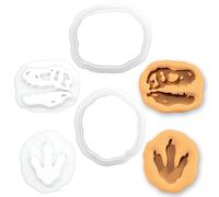 BAKERLOGY Lot de 2 Mini Emporte-pièces & Tampons Empreinte et Crâne Fossile T-Rex - Tyrannosaurus Rex Trace et Os Dinosaure pour Pâtisserie Jurassic, Activités Préhistoriques, Pâte à Sucre