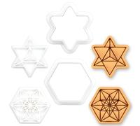BAKERLOGY Lot de 2 Mini Emporte-pièces & Tampons, Équilibre Vectoriel et Tétraèdre Stellaire, Motif de Géométrie Sacrée pour Biscuits, Pâte à Sucre et Argile, Thème Méditation et Spiritualité