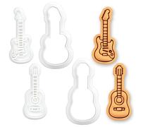 BAKERLOGY Lot de 2 Mini Emporte-pièces & Tampons Guitare Acoustique & Électrique - Découpes Biscuit Instruments de Musique pour Biscuits, Fondant, Cupcakes, Décoration de Gâteau & Loisirs Créatifs