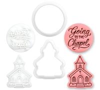 BAKERLOGY Lot de 2 Mini Emporte-pièces & Tampons Mariage - Phrase Going to the Chapel & Chapelle de Mariage pour Biscuits, Fondant, Décoration de Gâteau et Loisirs Créatifs