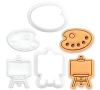 BAKERLOGY Lot de 2 mini emporte-pièces & tampons palette d’artiste et chevalet - Embosseur fondant peinture pour fête artistique enfants, pâtisserie créative, décoration de gâteaux