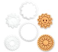 BAKERLOGY Lot de 2 Mini Emporte-pièces & Tampons, Tournesol et Soleil Souriant, Thème Jardin d’Été pour Biscuits, Pâte à Sucre et Argile, Motif Floral