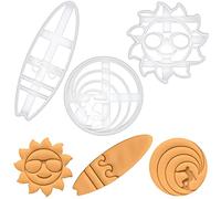 BAKERLOGY Lot de 3 Emporte-pièces Surf : Surfeur, Planche et Soleil | Trio surf avec surfeur, planche et soleil à lunettes pour biscuits et fondant, idéal pour été, plage et fêtes.
