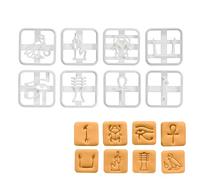 BAKERLOGY Lot de 8 Emporte-pièces Égypte Antique Hiéroglyphes pour Biscuits | Lot de 8 symboles égyptiens pour biscuits, sablés et fondant, parfait pour Égypte antique, pharaons, histoire et archéologie.