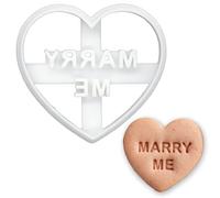 BAKERLOGY "Marry Me" Conversation Heart Cookie Cutter - Romantic Proposal Love Design for Date Night, Valentine’s Day, Weddings, Engagements, Anniversaries & Celebration Cookies