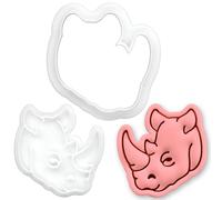 BAKERLOGY Mini Emporte-pièce et Tampon Tête de Rhinocéros - Emporte-pièce Biscuit Rhinocéros, Embosseur Fondant pour Pâtisserie Thème Safari, Décorations de Cupcakes Animal de Zoo, Dessert Faune