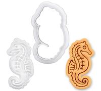 BAKERLOGY Mini Emporte-pièce Hippocampe & set tampon - Animal marin, embosseur fondant pour fête sous la mer, thème sirène, mariage plage, baby shower, décoration cupcake