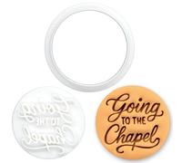 BAKERLOGY Mini Emporte-pièce & Tampon Going to the Chapel - Emporte-pièce Rond avec Phrase de Mariage pour EVJF, Fiançailles, Biscuits, Fondant, Cupcakes, Décoration de Gâteau et Loisirs Créatifs