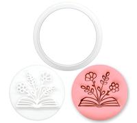 BAKERLOGY Mini emporte-pièce & tampon Livre ouvert avec fleurs - Outil de pâtisserie thème lecture, écriture & créativité pour amateurs de livres et douceurs littéraires
