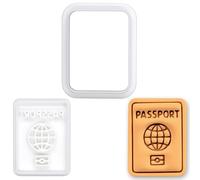 BAKERLOGY Mini emporte-pièce & tampon Passeport - Embosseur fondant document de voyage pour bon voyage, baby shower, thème aventure, décoration de cupcakes