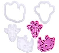 BAKERLOGY Mini Girafe & Rhinocéros - Set de 5 cm Emporte-pièce et Tampon - Têtes d’Animaux Safari pour Biscuits Jungle, Gâteaux d’Anniversaire & Décor Fondant