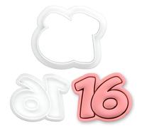 BAKERLOGY Number 16 Mini Cookie Cutter & Stamp Set - Sweet Sixteen Birthday Baking Tool for 16th Birthday Party, Cupcake Topper & Cake Fondant Decoration
