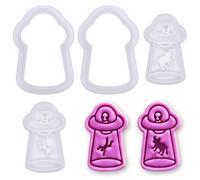BAKERLOGY OVNI enlève Vache & Homme Mini Emporte-pièces & Tampon Set - Tampons Fondant Mignons de Science-fiction pour Pâtisserie Spatiale, Décorations Cupcakes & Friandises Extraterrestres