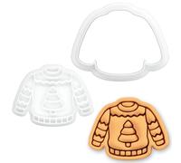 BAKERLOGY Pull de Noël à Motif Sapin Mini Emporte-pièce & Tampon - Embosseur pour Pâte à Sucre, Biscuits, Cupcakes, Fête de Pulls Moches, Noël au Bureau, Secret Santa & Pâtisserie Festive