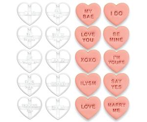 BAKERLOGY Set of 10 Love & Proposal Conversation Heart Cookie Cutters - Cute Romantic Messages for Date Night, Valentine’s Day, Weddings, Engagements, Anniversaries & Celebration Cookies