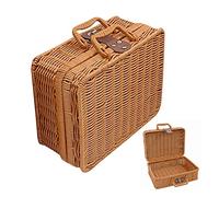 BakerMiche Boîte en Tissés, Main avec Grande Capacité Panier Carré Boîte de Rangement Polyvalente Tissée Panier de Rangement en Osier avec Poignées Rétro en Osier Valise Vintage A 40cm X 30cm X 19cm